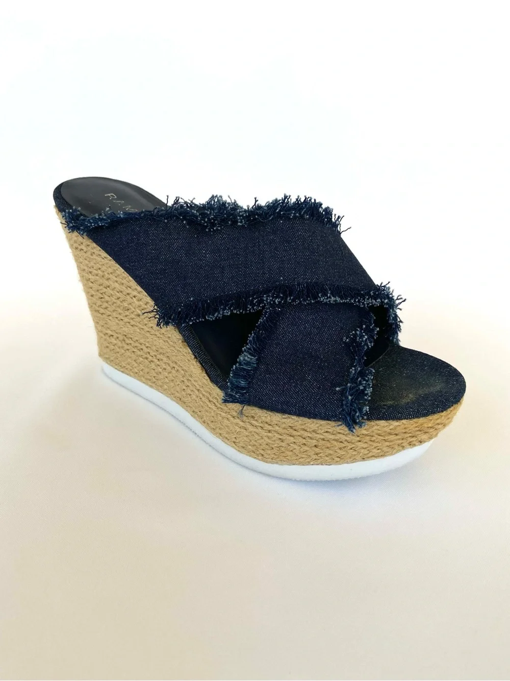Rampage Frayed Denim Espadrille Platform Wedge Sandals Size 6.5